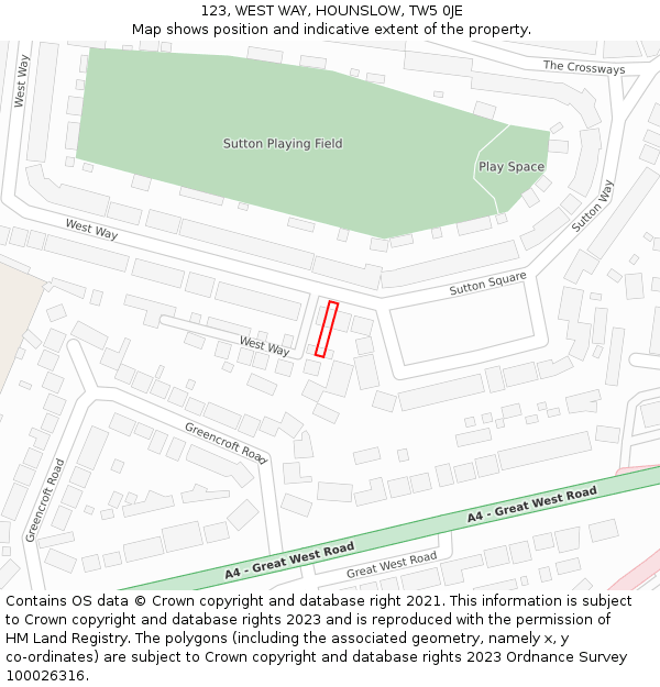 123, WEST WAY, HOUNSLOW, TW5 0JE: Location map and indicative extent of plot
