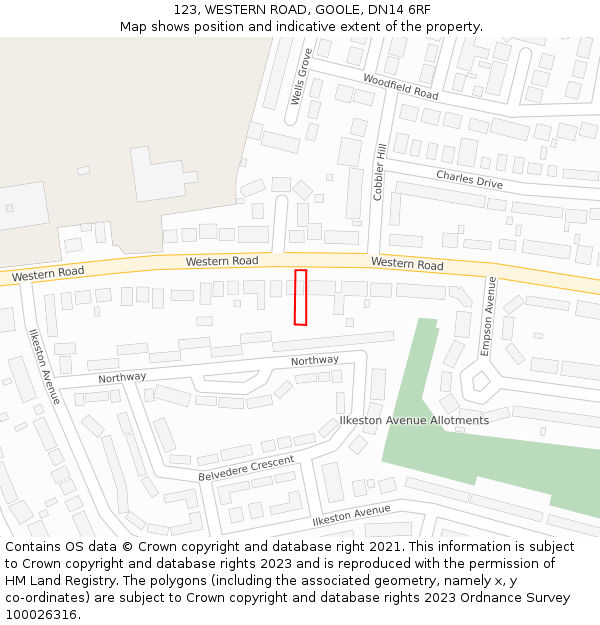 123, WESTERN ROAD, GOOLE, DN14 6RF: Location map and indicative extent of plot