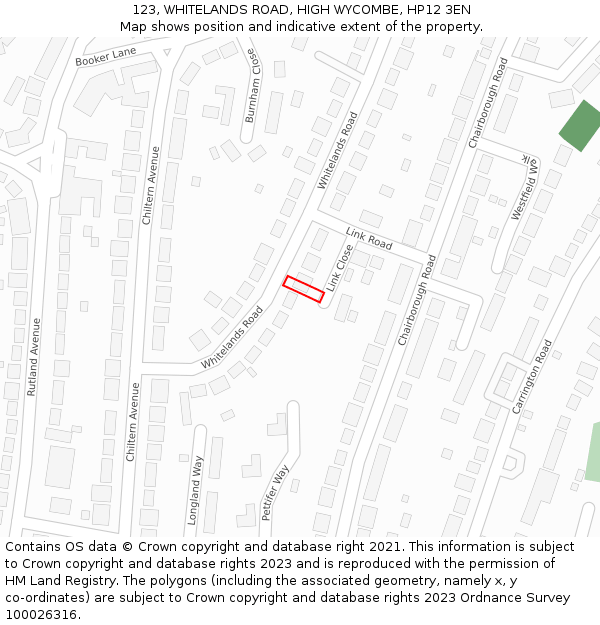 123, WHITELANDS ROAD, HIGH WYCOMBE, HP12 3EN: Location map and indicative extent of plot