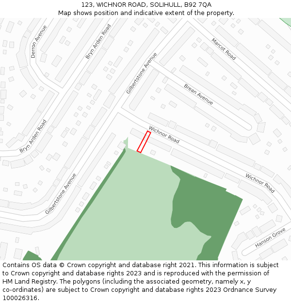 123, WICHNOR ROAD, SOLIHULL, B92 7QA: Location map and indicative extent of plot