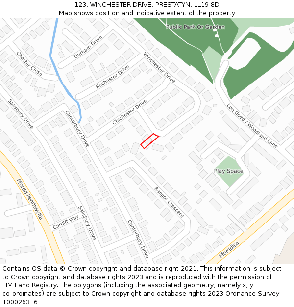 123, WINCHESTER DRIVE, PRESTATYN, LL19 8DJ: Location map and indicative extent of plot