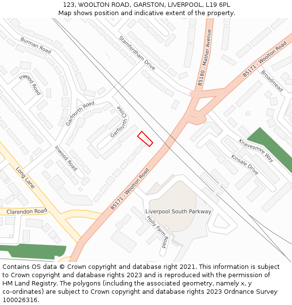 123, WOOLTON ROAD, GARSTON, LIVERPOOL, L19 6PL: Location map and indicative extent of plot