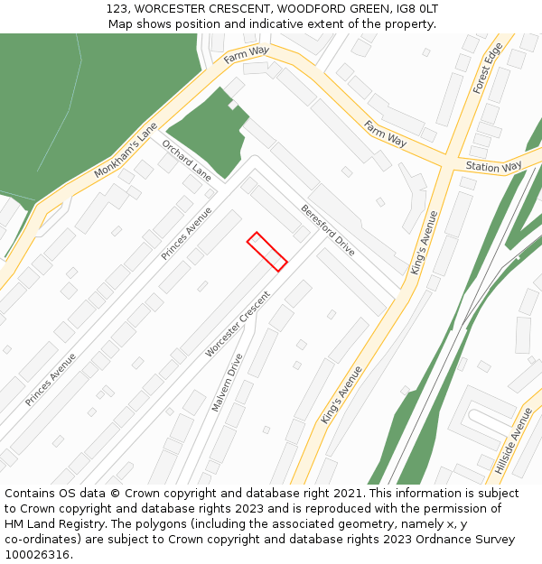 123, WORCESTER CRESCENT, WOODFORD GREEN, IG8 0LT: Location map and indicative extent of plot