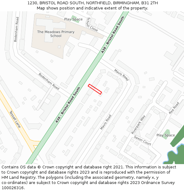 1230, BRISTOL ROAD SOUTH, NORTHFIELD, BIRMINGHAM, B31 2TH: Location map and indicative extent of plot