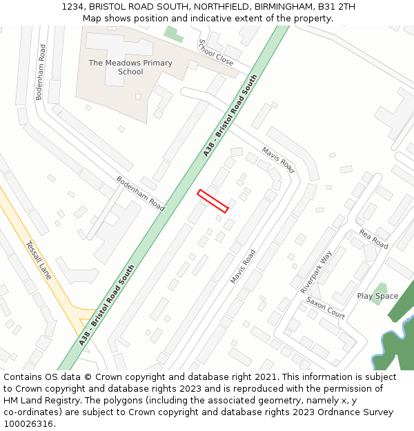 1234, BRISTOL ROAD SOUTH, NORTHFIELD, BIRMINGHAM, B31 2TH: Location map and indicative extent of plot