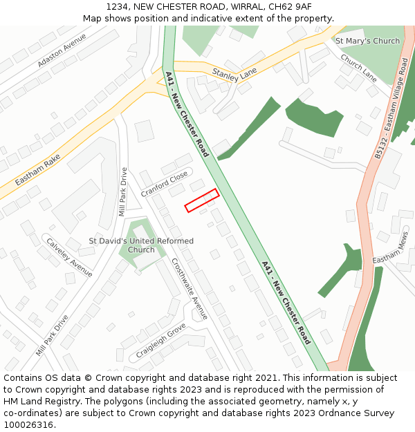 1234, NEW CHESTER ROAD, WIRRAL, CH62 9AF: Location map and indicative extent of plot