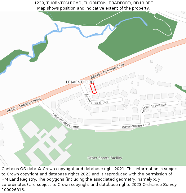 1239, THORNTON ROAD, THORNTON, BRADFORD, BD13 3BE: Location map and indicative extent of plot