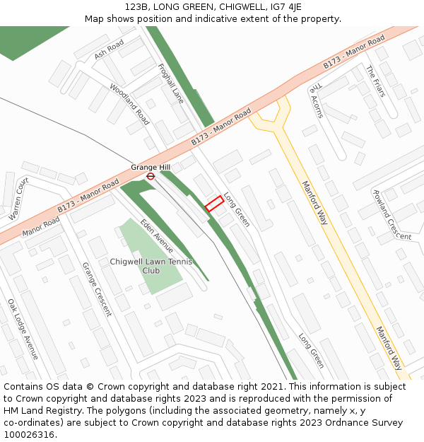 123B, LONG GREEN, CHIGWELL, IG7 4JE: Location map and indicative extent of plot