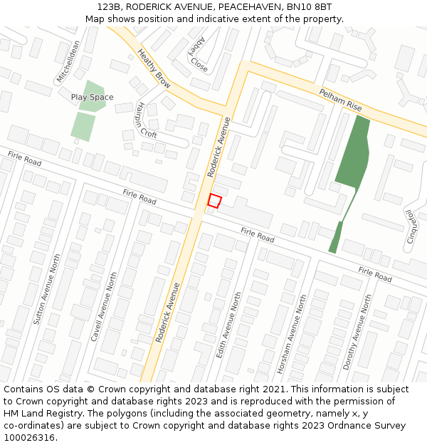 123B, RODERICK AVENUE, PEACEHAVEN, BN10 8BT: Location map and indicative extent of plot