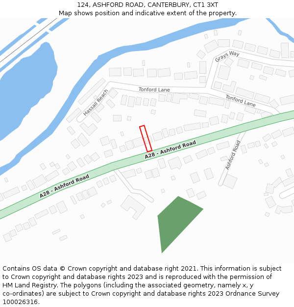 124, ASHFORD ROAD, CANTERBURY, CT1 3XT: Location map and indicative extent of plot