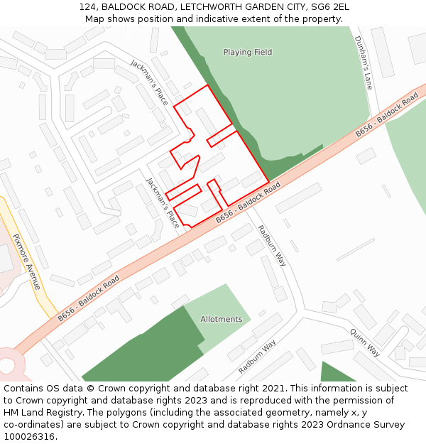 124, BALDOCK ROAD, LETCHWORTH GARDEN CITY, SG6 2EL: Location map and indicative extent of plot