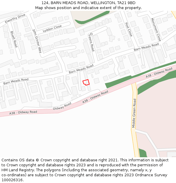 124, BARN MEADS ROAD, WELLINGTON, TA21 9BD: Location map and indicative extent of plot