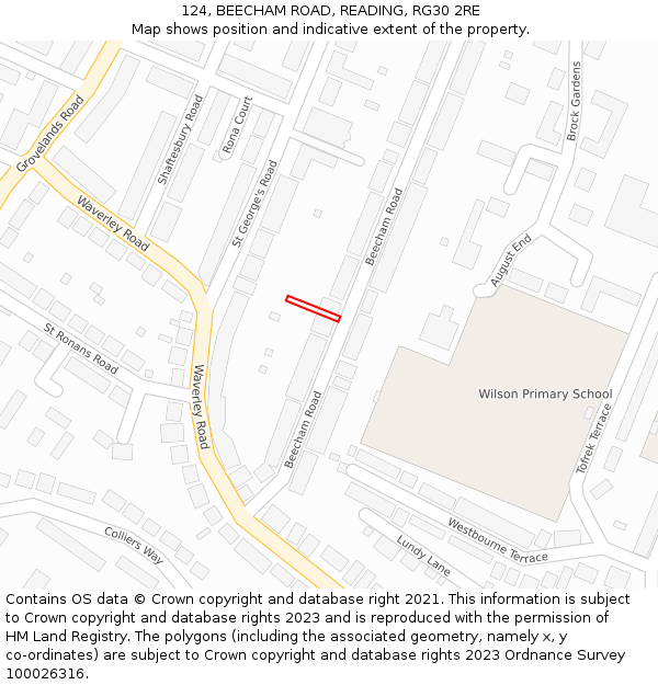 124, BEECHAM ROAD, READING, RG30 2RE: Location map and indicative extent of plot