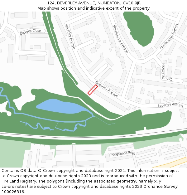 124, BEVERLEY AVENUE, NUNEATON, CV10 9JR: Location map and indicative extent of plot