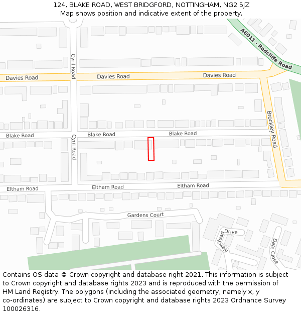 124, BLAKE ROAD, WEST BRIDGFORD, NOTTINGHAM, NG2 5JZ: Location map and indicative extent of plot