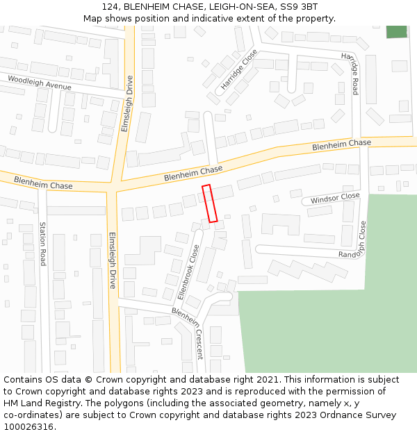 124, BLENHEIM CHASE, LEIGH-ON-SEA, SS9 3BT: Location map and indicative extent of plot