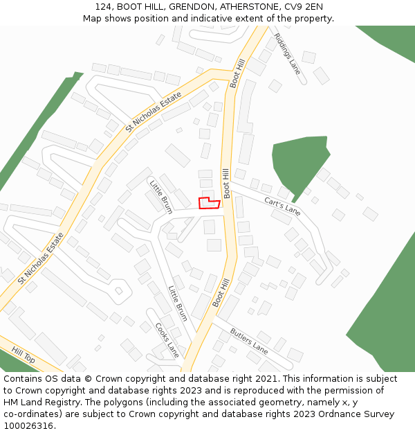 124, BOOT HILL, GRENDON, ATHERSTONE, CV9 2EN: Location map and indicative extent of plot