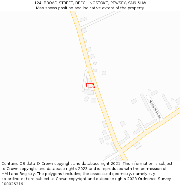 124, BROAD STREET, BEECHINGSTOKE, PEWSEY, SN9 6HW: Location map and indicative extent of plot