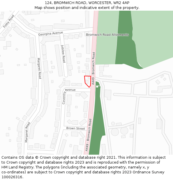 124, BROMWICH ROAD, WORCESTER, WR2 4AP: Location map and indicative extent of plot