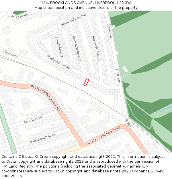 124, BROOKLANDS AVENUE, LIVERPOOL, L22 3YA: Location map and indicative extent of plot
