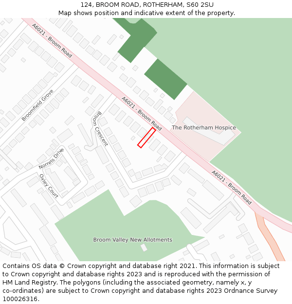 124, BROOM ROAD, ROTHERHAM, S60 2SU: Location map and indicative extent of plot