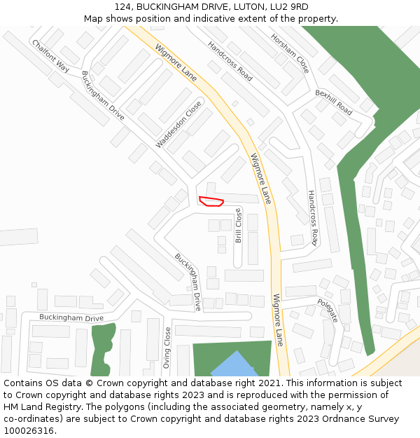 124, BUCKINGHAM DRIVE, LUTON, LU2 9RD: Location map and indicative extent of plot