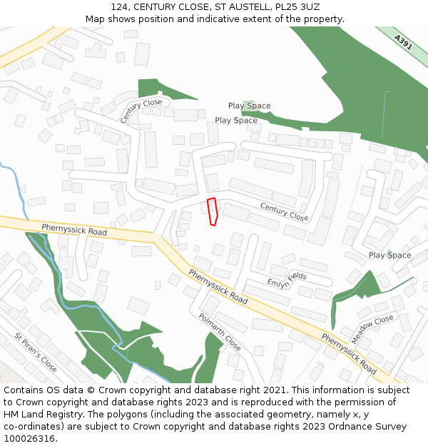 124, CENTURY CLOSE, ST AUSTELL, PL25 3UZ: Location map and indicative extent of plot