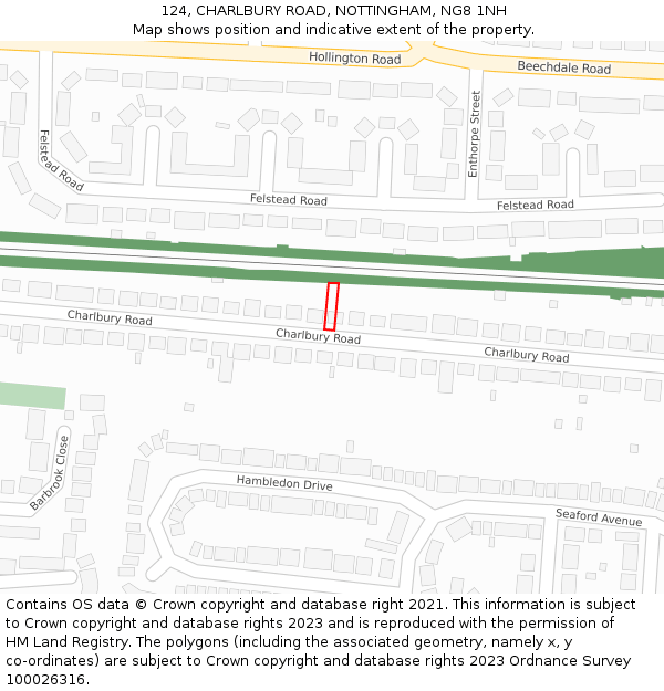 124, CHARLBURY ROAD, NOTTINGHAM, NG8 1NH: Location map and indicative extent of plot