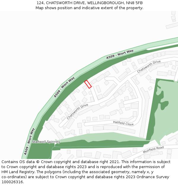 124, CHATSWORTH DRIVE, WELLINGBOROUGH, NN8 5FB: Location map and indicative extent of plot