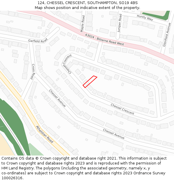 124, CHESSEL CRESCENT, SOUTHAMPTON, SO19 4BS: Location map and indicative extent of plot