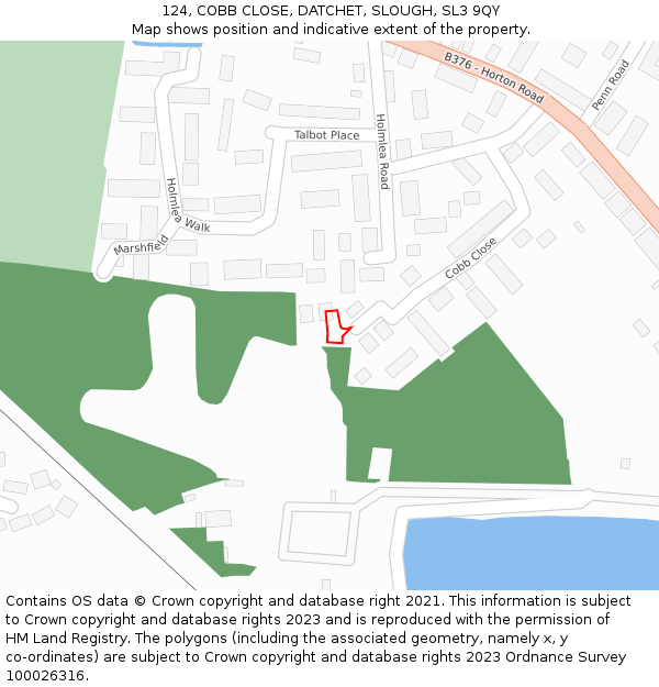 124, COBB CLOSE, DATCHET, SLOUGH, SL3 9QY: Location map and indicative extent of plot