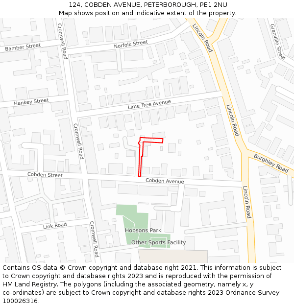 124, COBDEN AVENUE, PETERBOROUGH, PE1 2NU: Location map and indicative extent of plot