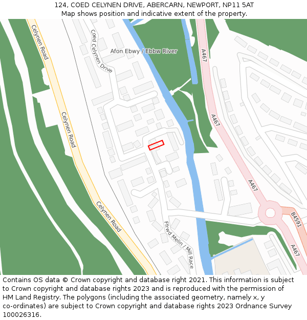 124, COED CELYNEN DRIVE, ABERCARN, NEWPORT, NP11 5AT: Location map and indicative extent of plot