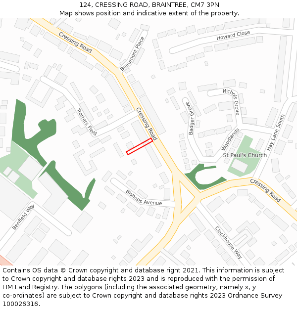 124, CRESSING ROAD, BRAINTREE, CM7 3PN: Location map and indicative extent of plot