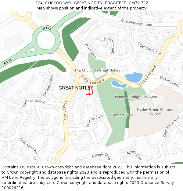 124, CUCKOO WAY, GREAT NOTLEY, BRAINTREE, CM77 7FZ: Location map and indicative extent of plot