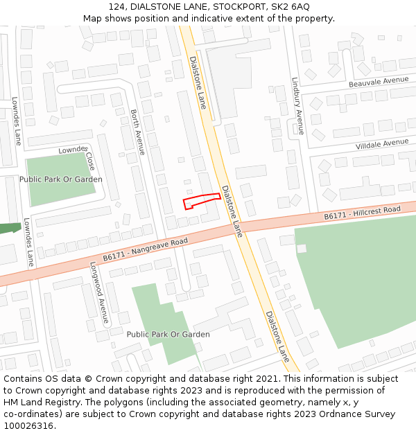 124, DIALSTONE LANE, STOCKPORT, SK2 6AQ: Location map and indicative extent of plot