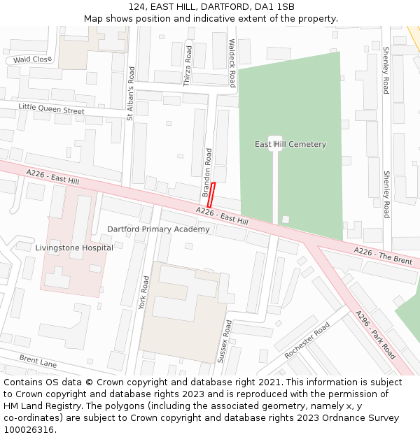 124, EAST HILL, DARTFORD, DA1 1SB: Location map and indicative extent of plot