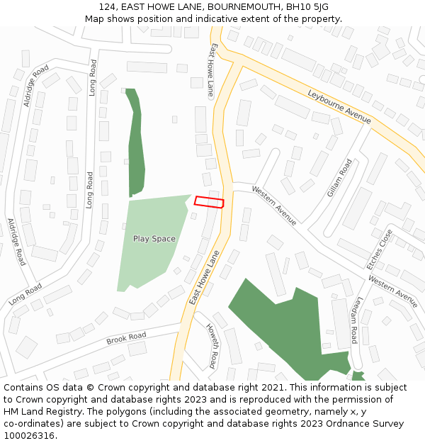 124, EAST HOWE LANE, BOURNEMOUTH, BH10 5JG: Location map and indicative extent of plot