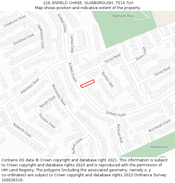 124, ENFIELD CHASE, GUISBOROUGH, TS14 7LH: Location map and indicative extent of plot