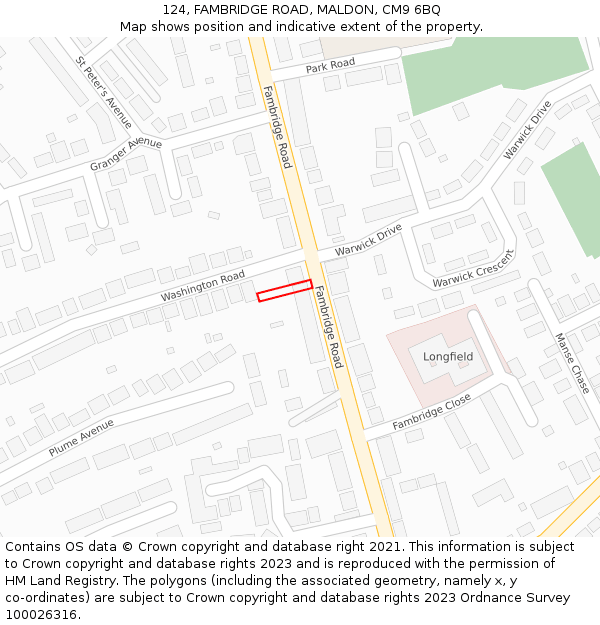 124, FAMBRIDGE ROAD, MALDON, CM9 6BQ: Location map and indicative extent of plot