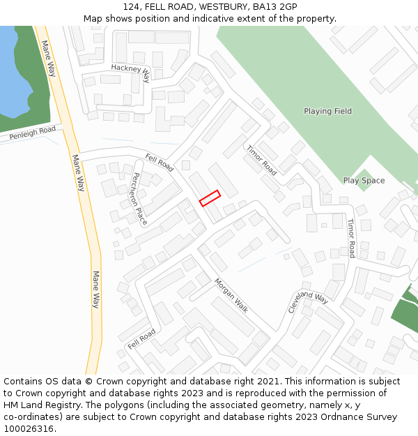 124, FELL ROAD, WESTBURY, BA13 2GP: Location map and indicative extent of plot