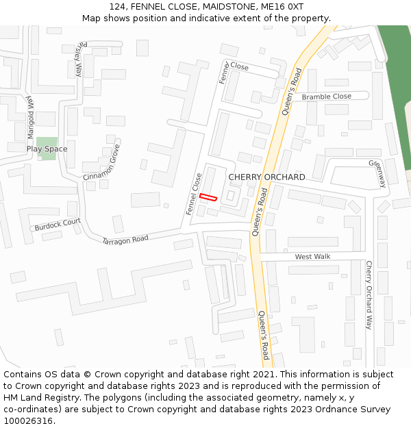 124, FENNEL CLOSE, MAIDSTONE, ME16 0XT: Location map and indicative extent of plot