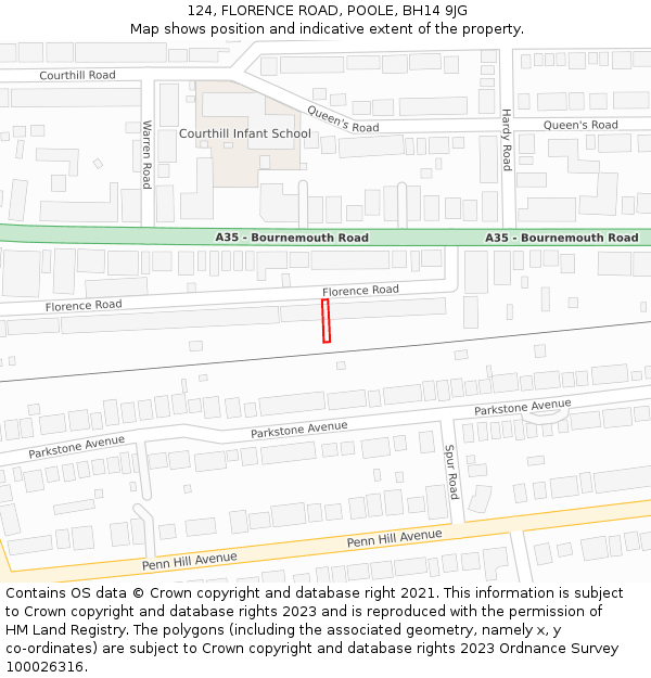 124, FLORENCE ROAD, POOLE, BH14 9JG: Location map and indicative extent of plot