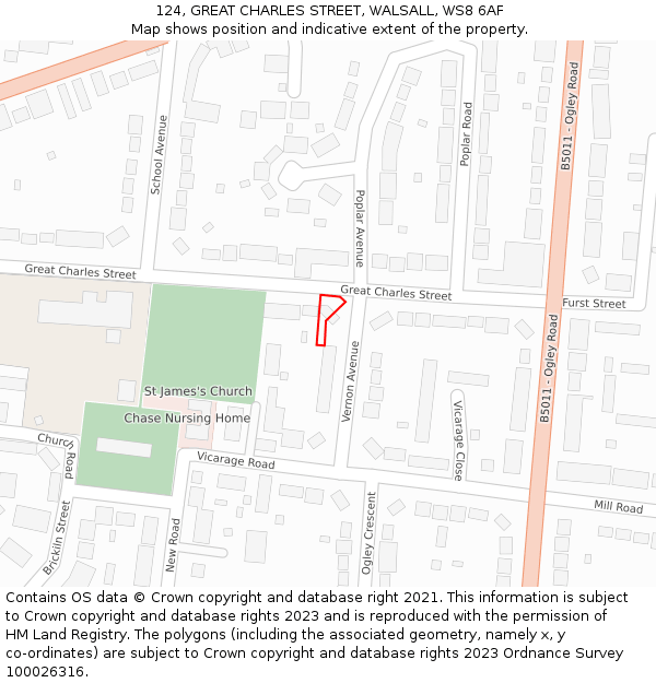 124, GREAT CHARLES STREET, WALSALL, WS8 6AF: Location map and indicative extent of plot