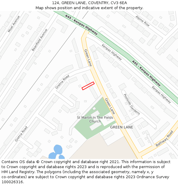 124, GREEN LANE, COVENTRY, CV3 6EA: Location map and indicative extent of plot