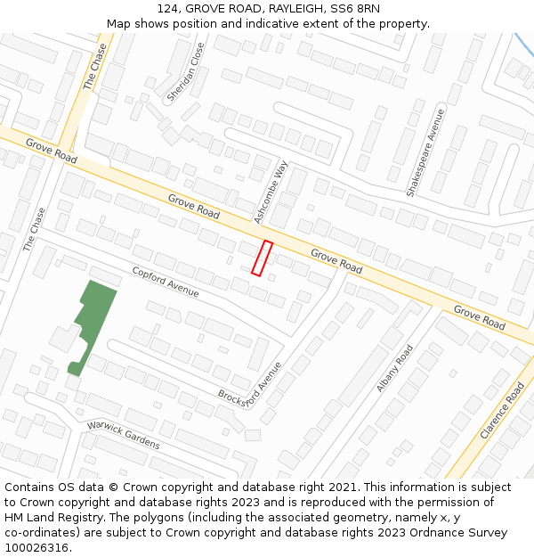 124, GROVE ROAD, RAYLEIGH, SS6 8RN: Location map and indicative extent of plot