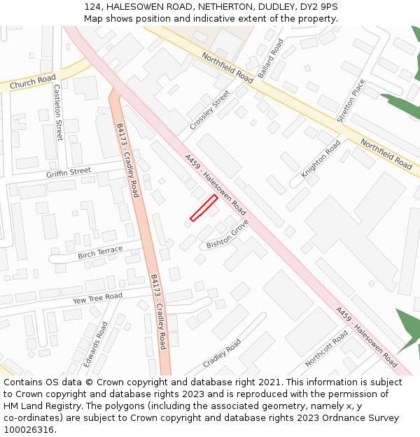 124, HALESOWEN ROAD, NETHERTON, DUDLEY, DY2 9PS: Location map and indicative extent of plot