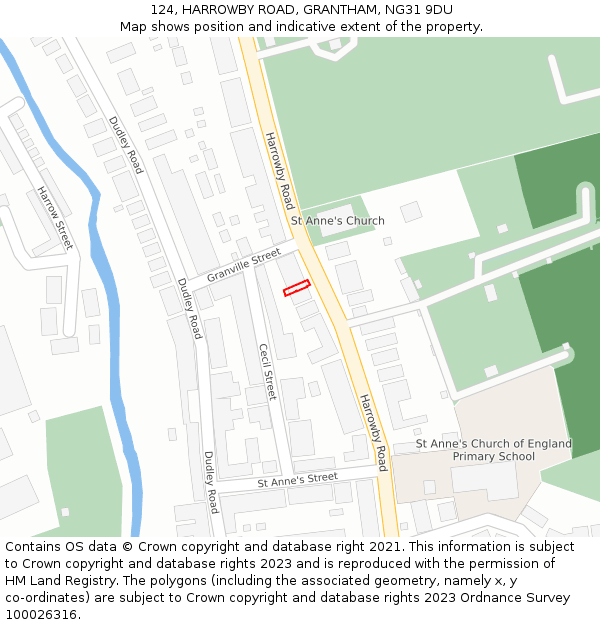 124, HARROWBY ROAD, GRANTHAM, NG31 9DU: Location map and indicative extent of plot