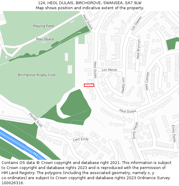 124, HEOL DULAIS, BIRCHGROVE, SWANSEA, SA7 9LW: Location map and indicative extent of plot