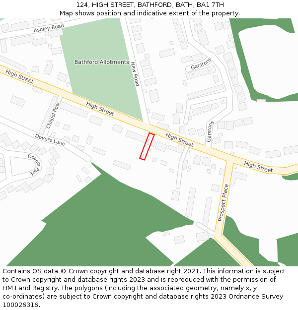 124, HIGH STREET, BATHFORD, BATH, BA1 7TH: Location map and indicative extent of plot